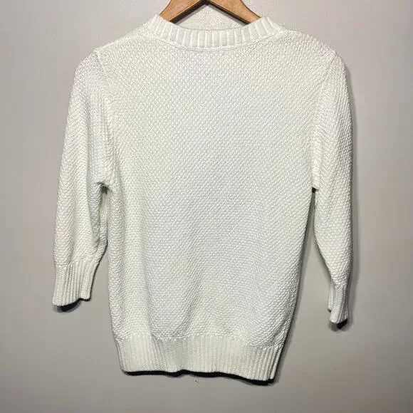 L.L.Bean Sweater Cardigan White Honeycomb Knit Chunky Spring Cottagecore M - Picture 5 of 7